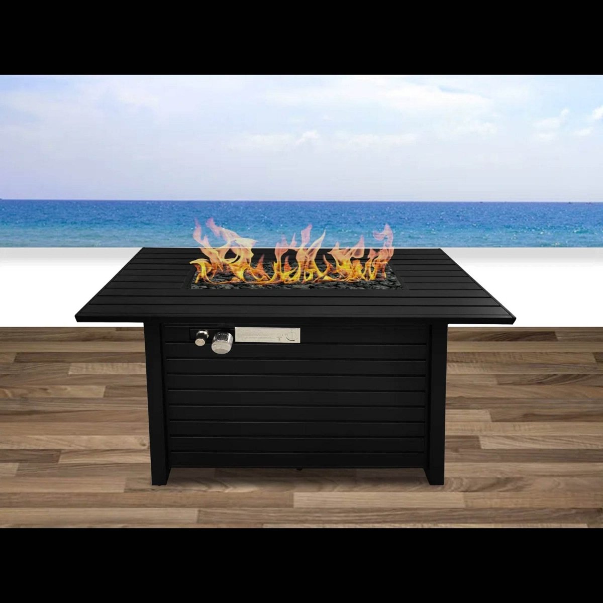 Modern Steel Outdoor Fire Pit Table With Lid - Lunara - Omega Lifestyles