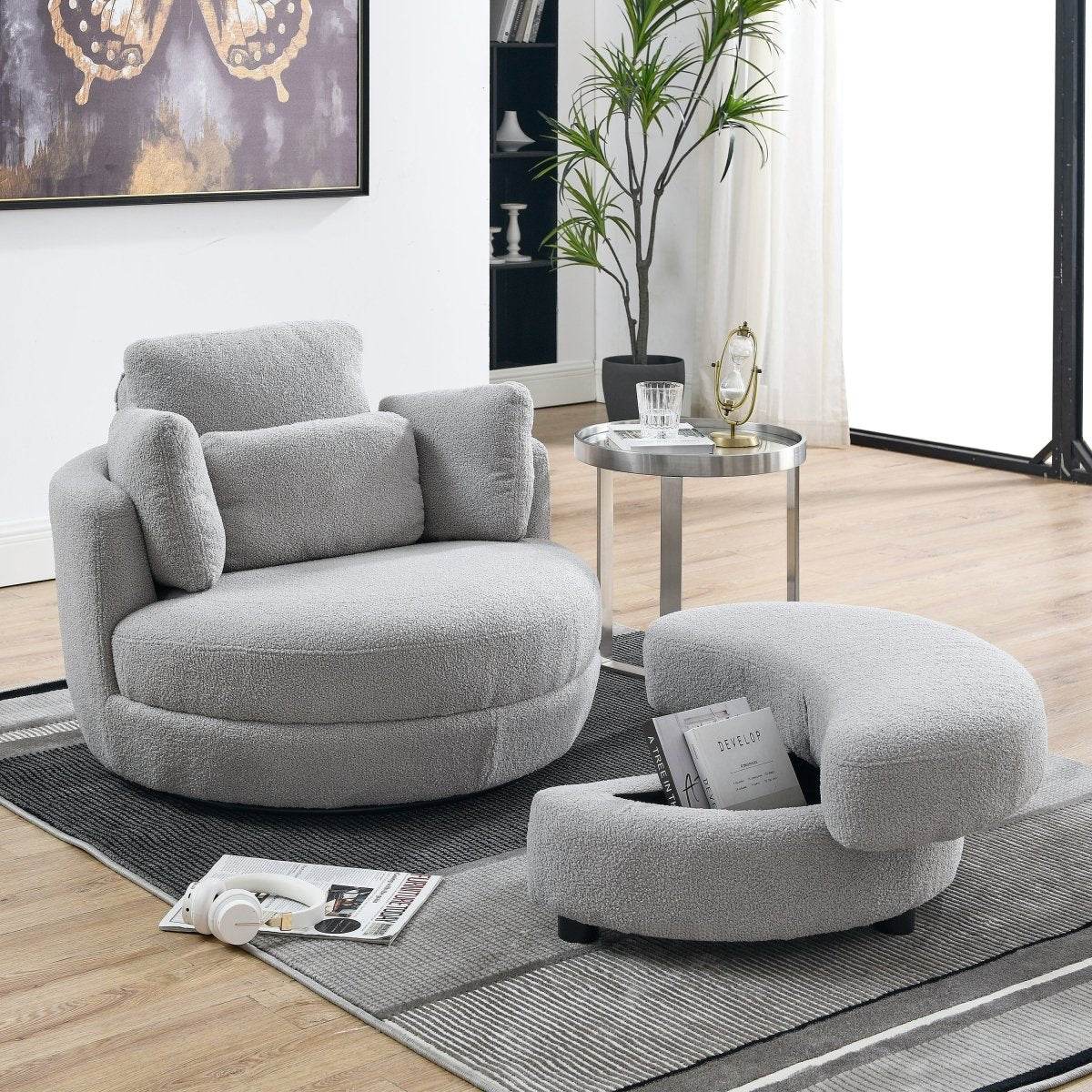 Oversized Swivel Barrel Chair With Storage Ottoman - Sleep Galleria