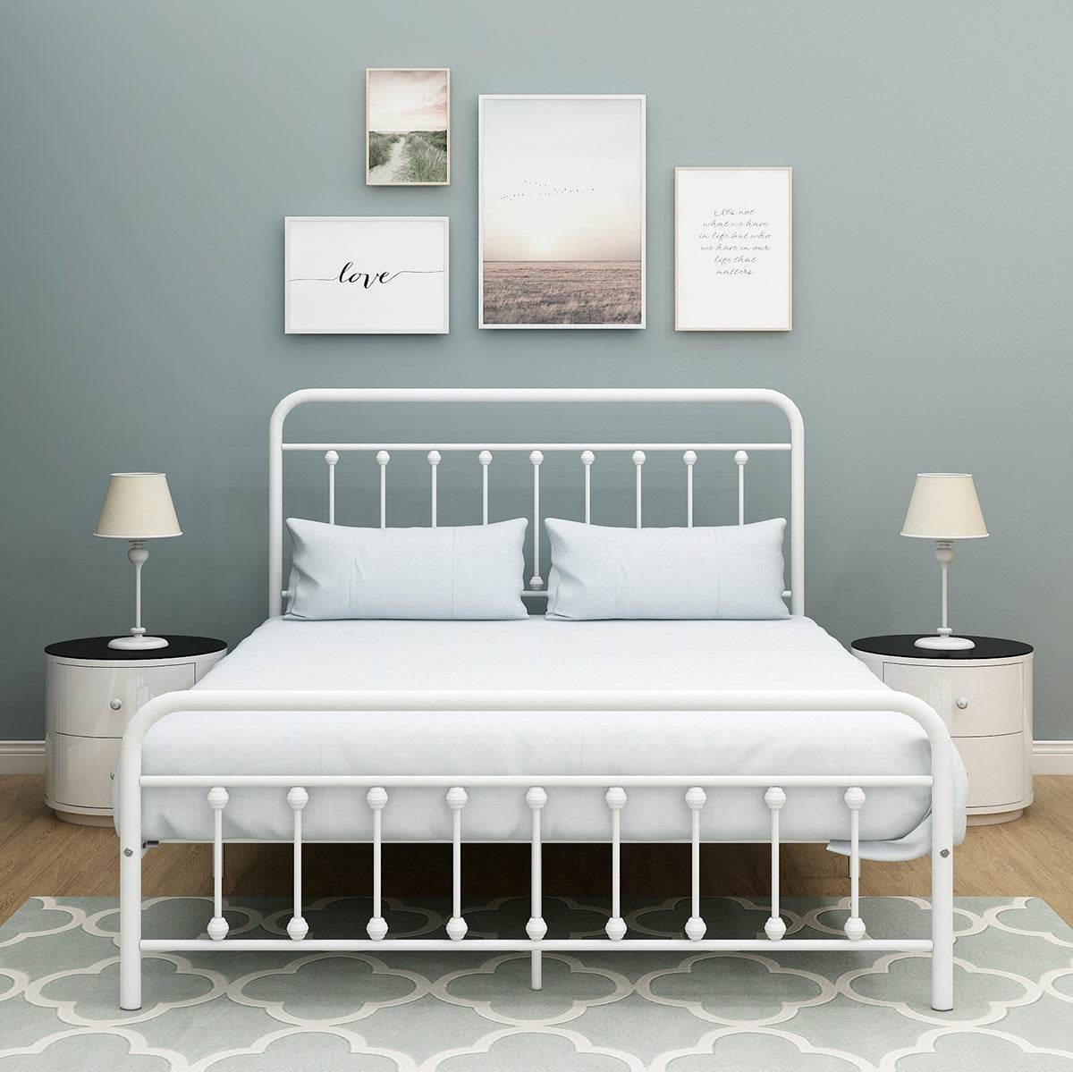 Queen Metal Platform Bed Frame With Victorian Headboard - Lunara - Omega Lifestyles