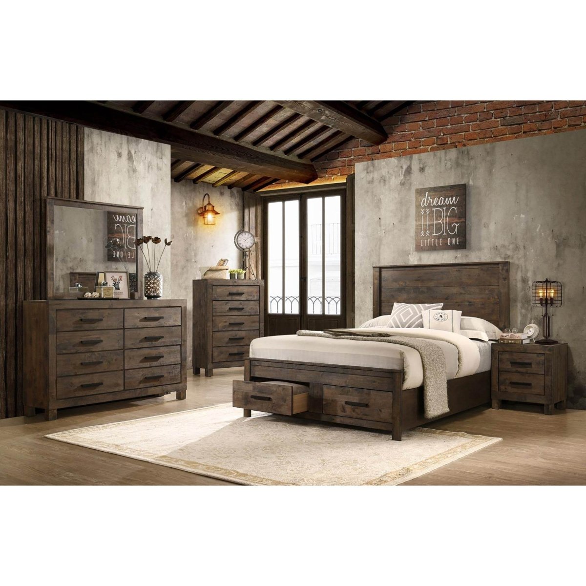 Queen Rustic Storage Platform Wood Bed Frame - Lunara - Omega Lifestyles