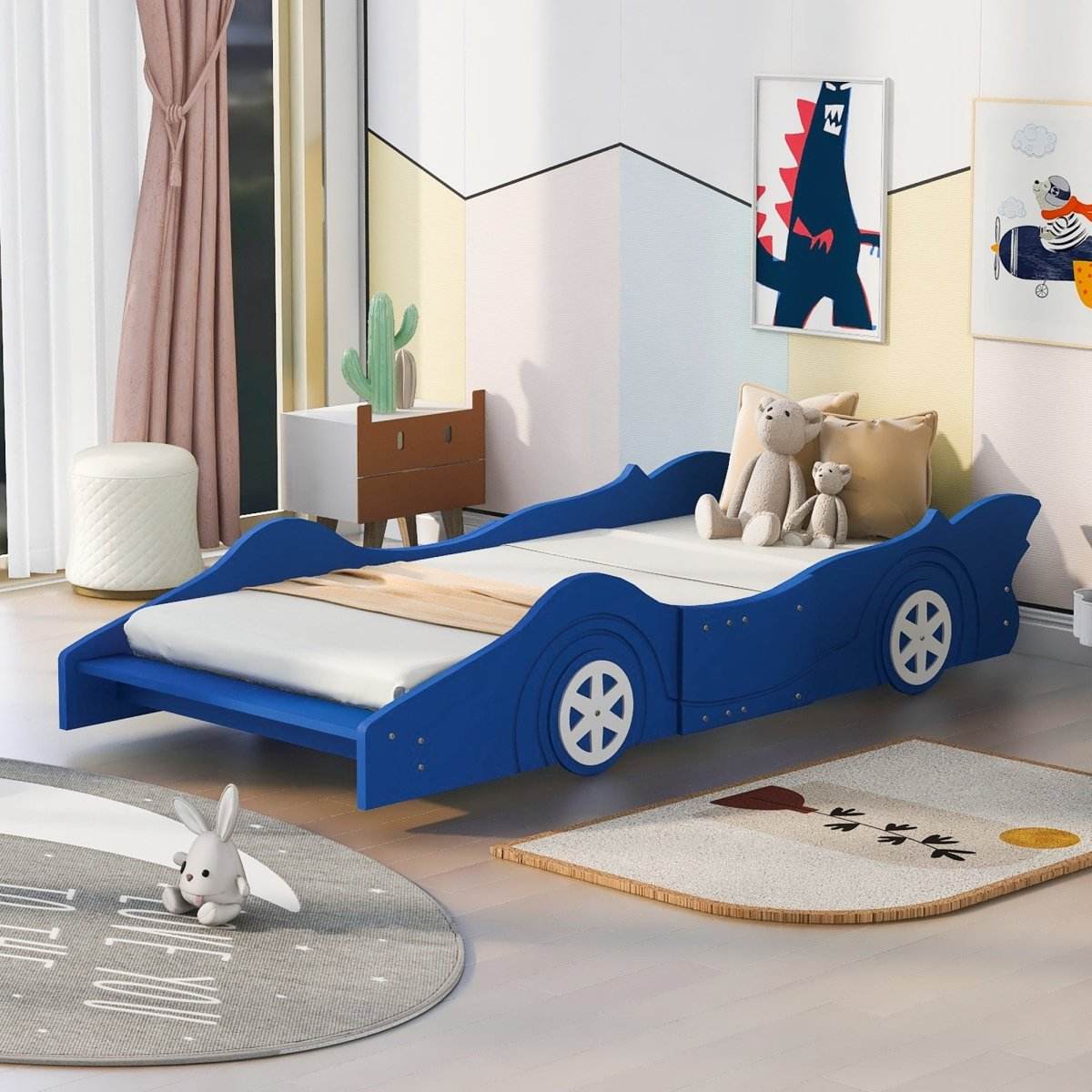 Race Car Twin Platform Bed With Safety Rails - Sleep Galleria