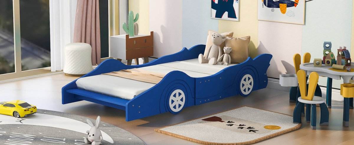 Race Car Twin Platform Bed With Safety Rails - Sleep Galleria