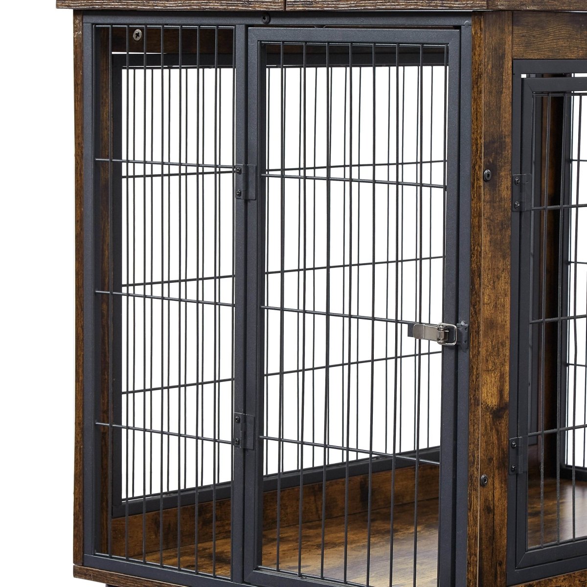 Rustic Brown Furniture Dog Crate With Rolling Casters - Omega Lifestyles