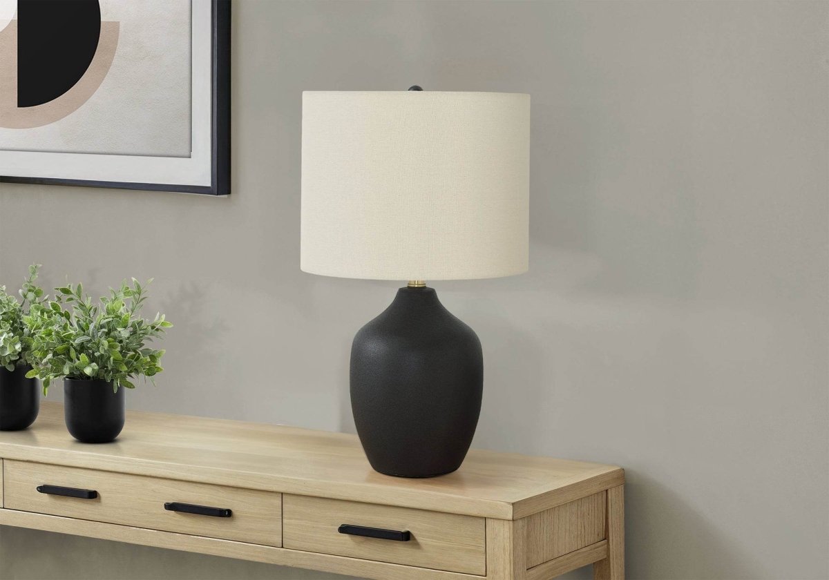 Transitional Black Ceramic Base Ivory Drum Table Lamp - Sleep Galleria