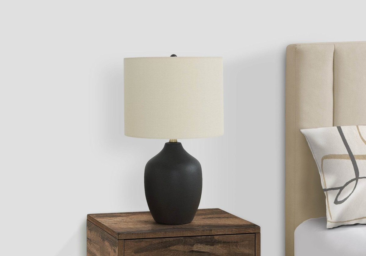 Transitional Black Ceramic Base Ivory Drum Table Lamp - Sleep Galleria