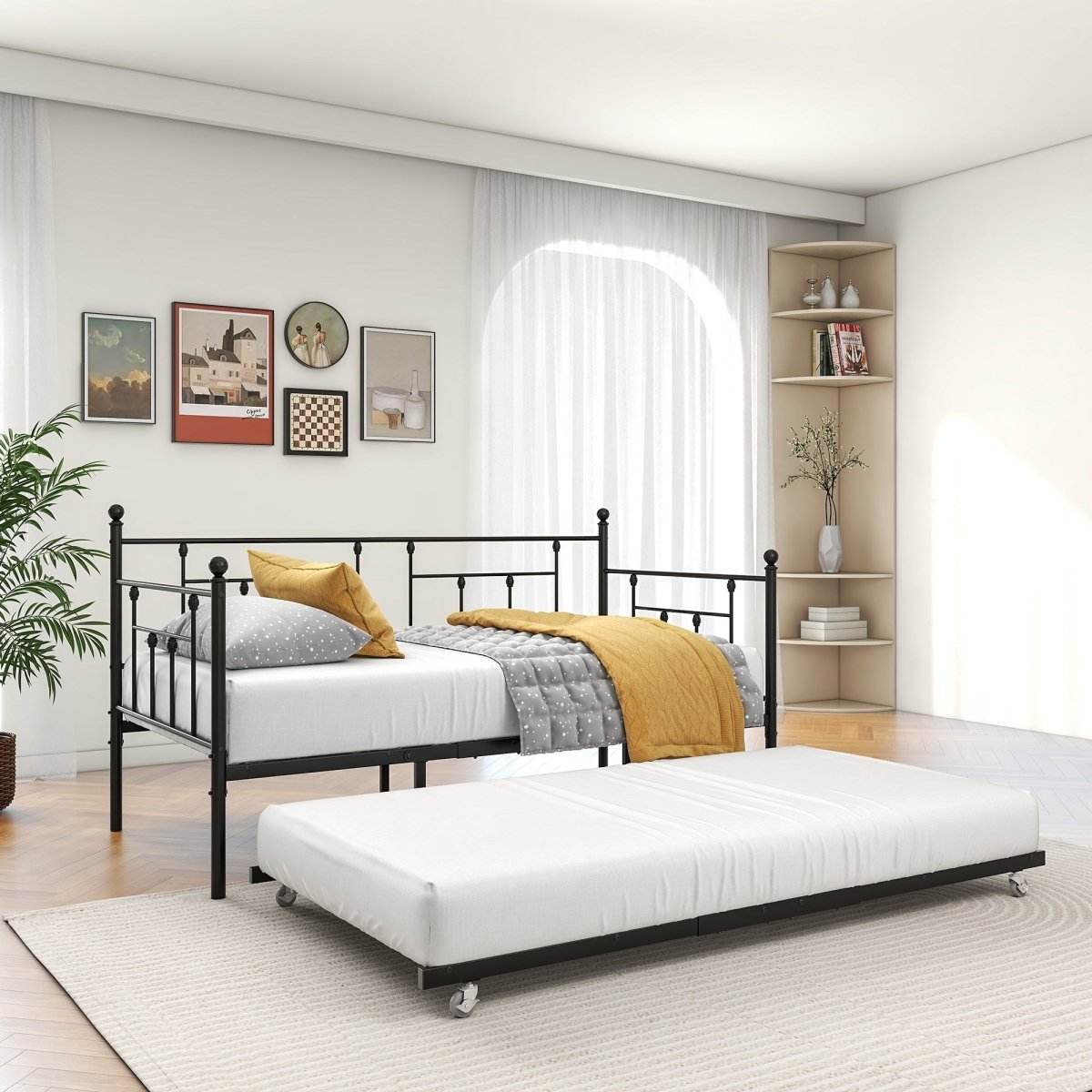 Twin Metal Day Bed Frame With Adjustable Trundle - Sleep Galleria