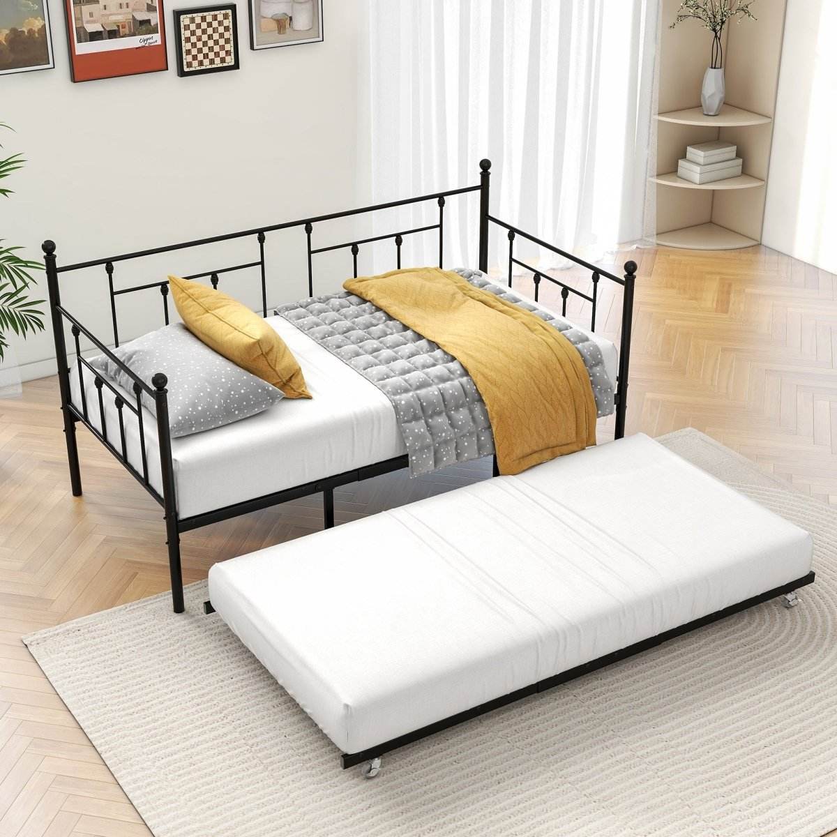 Twin Metal Day Bed Frame With Adjustable Trundle - Sleep Galleria