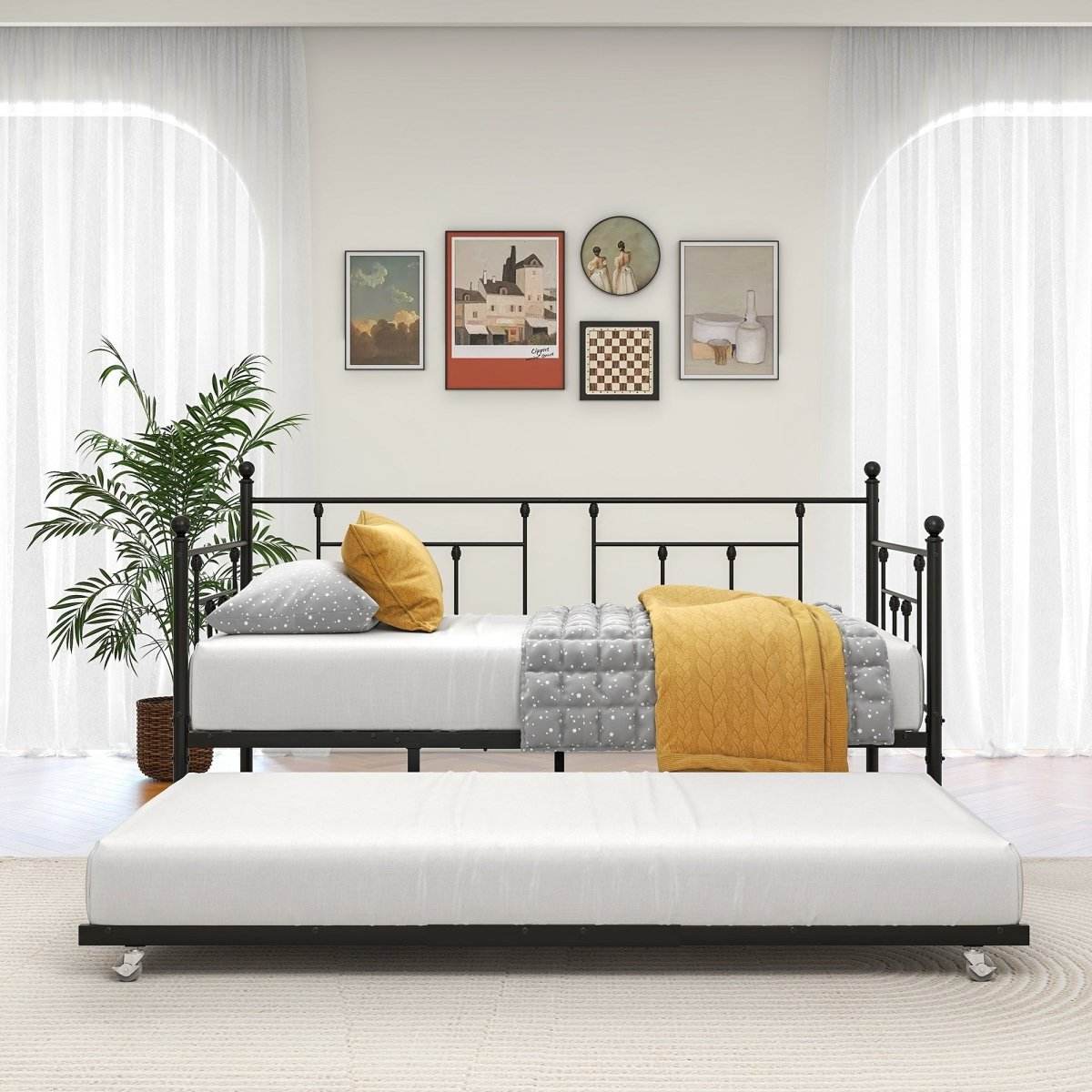 Twin Metal Day Bed Frame With Adjustable Trundle - Sleep Galleria