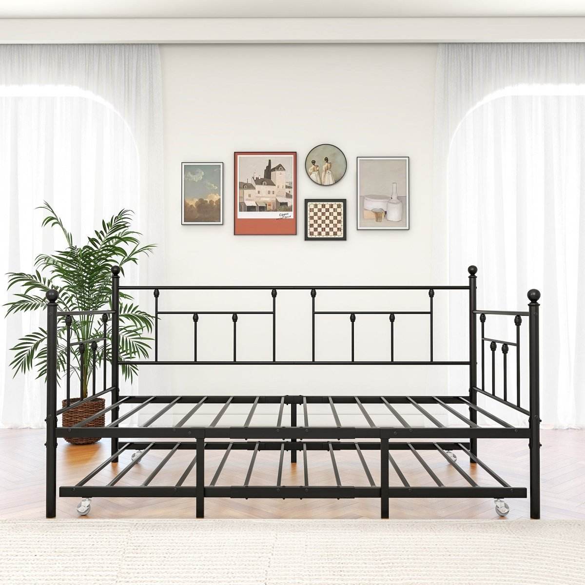 Twin Metal Day Bed Frame With Adjustable Trundle - Sleep Galleria