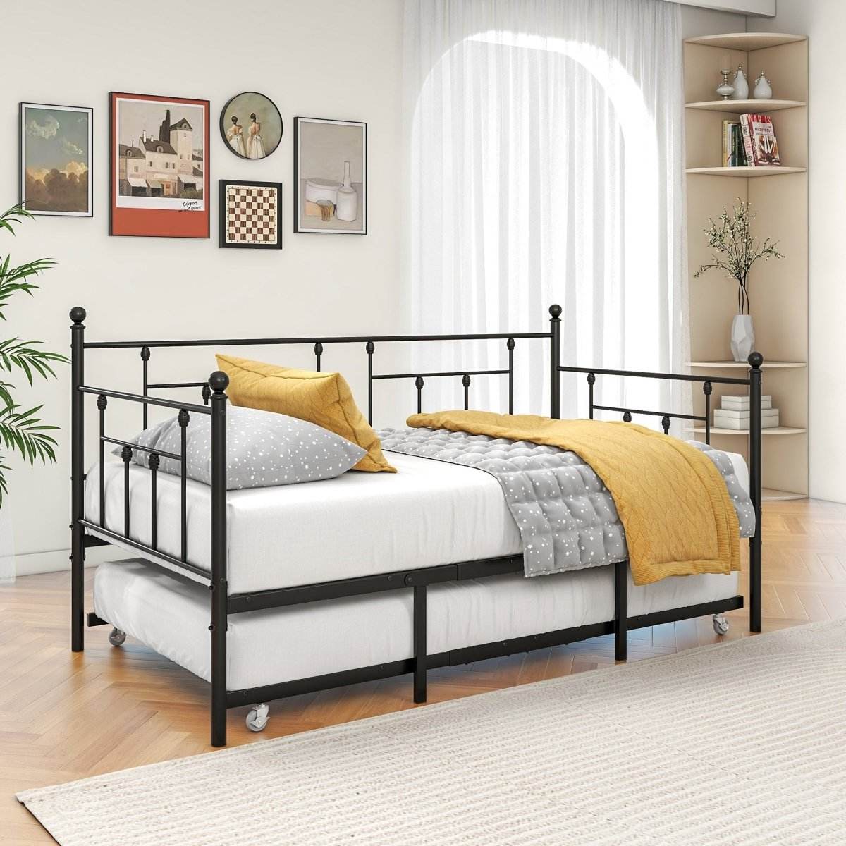 Twin Metal Day Bed Frame With Adjustable Trundle - Sleep Galleria