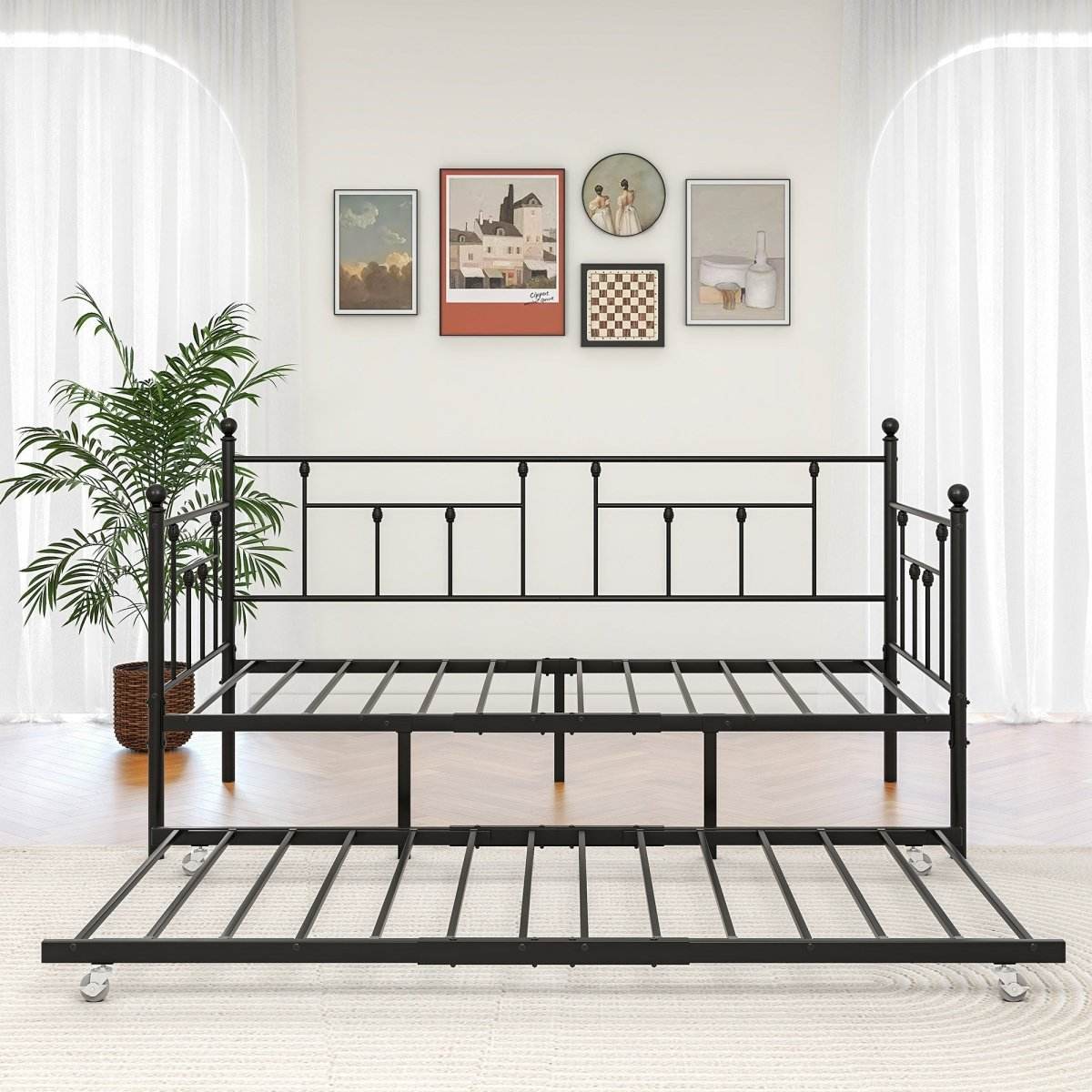 Twin Metal Day Bed Frame With Adjustable Trundle - Sleep Galleria