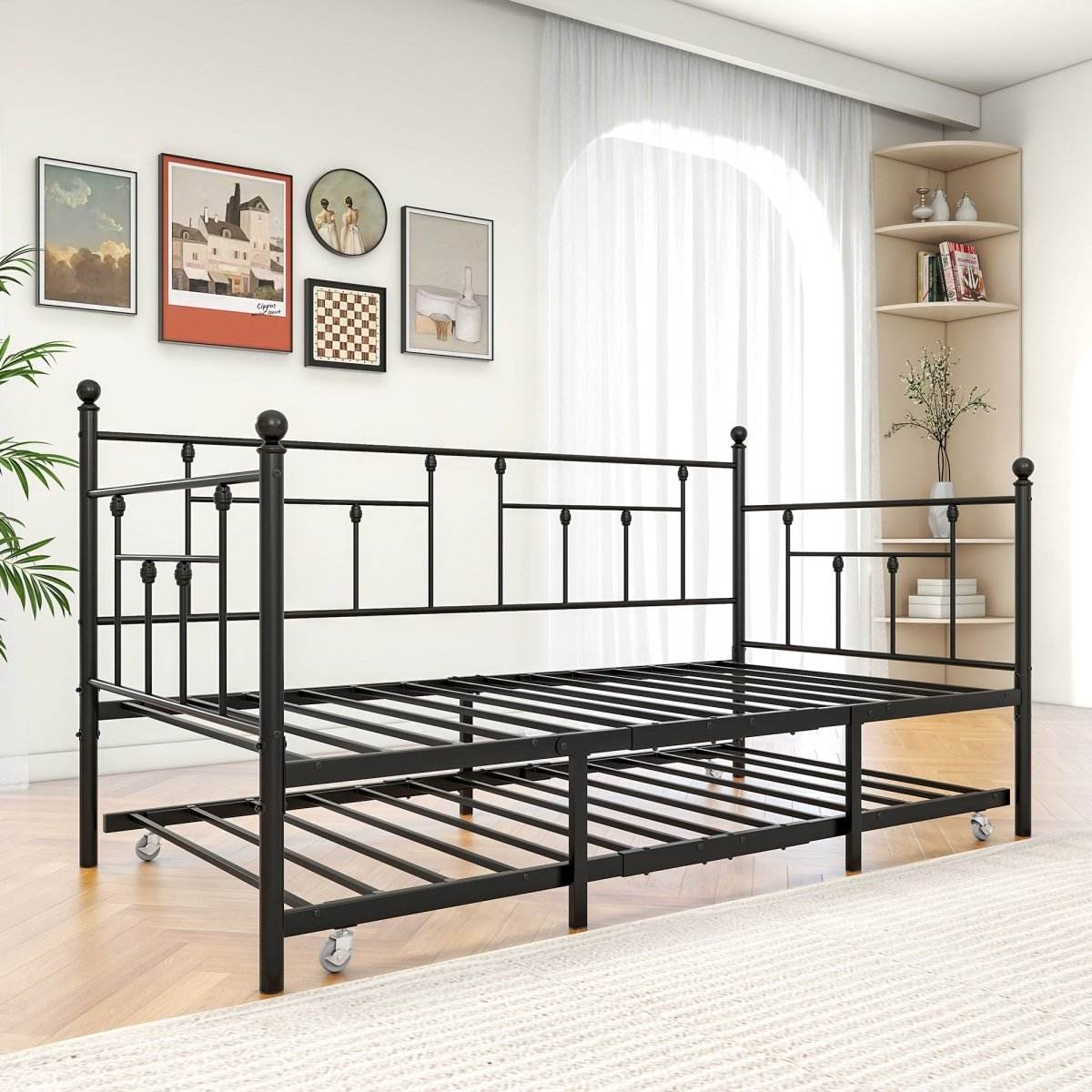 Twin Metal Day Bed Frame With Adjustable Trundle - Sleep Galleria