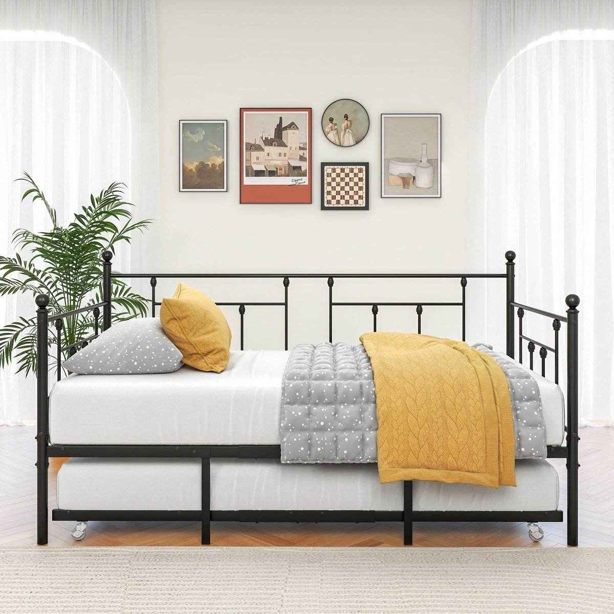 Twin Metal Day Bed Frame With Adjustable Trundle - Sleep Galleria