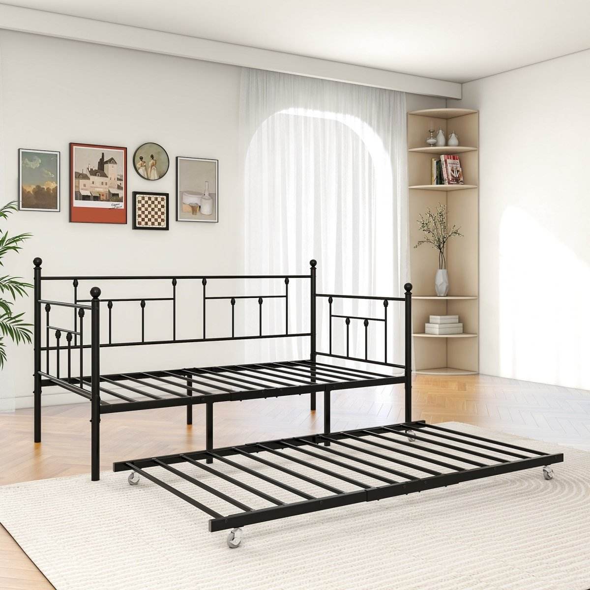 Twin Metal Day Bed Frame With Adjustable Trundle - Sleep Galleria