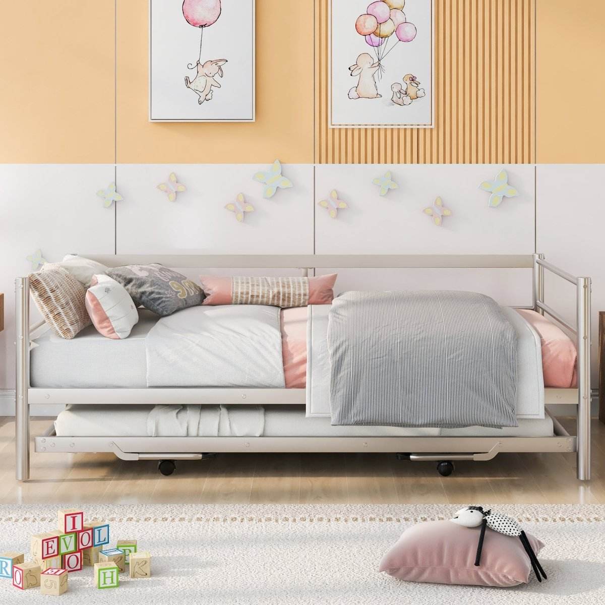 Twin Metal Daybed With Adjustable Pop-Up Trundle - Sleep Galleria