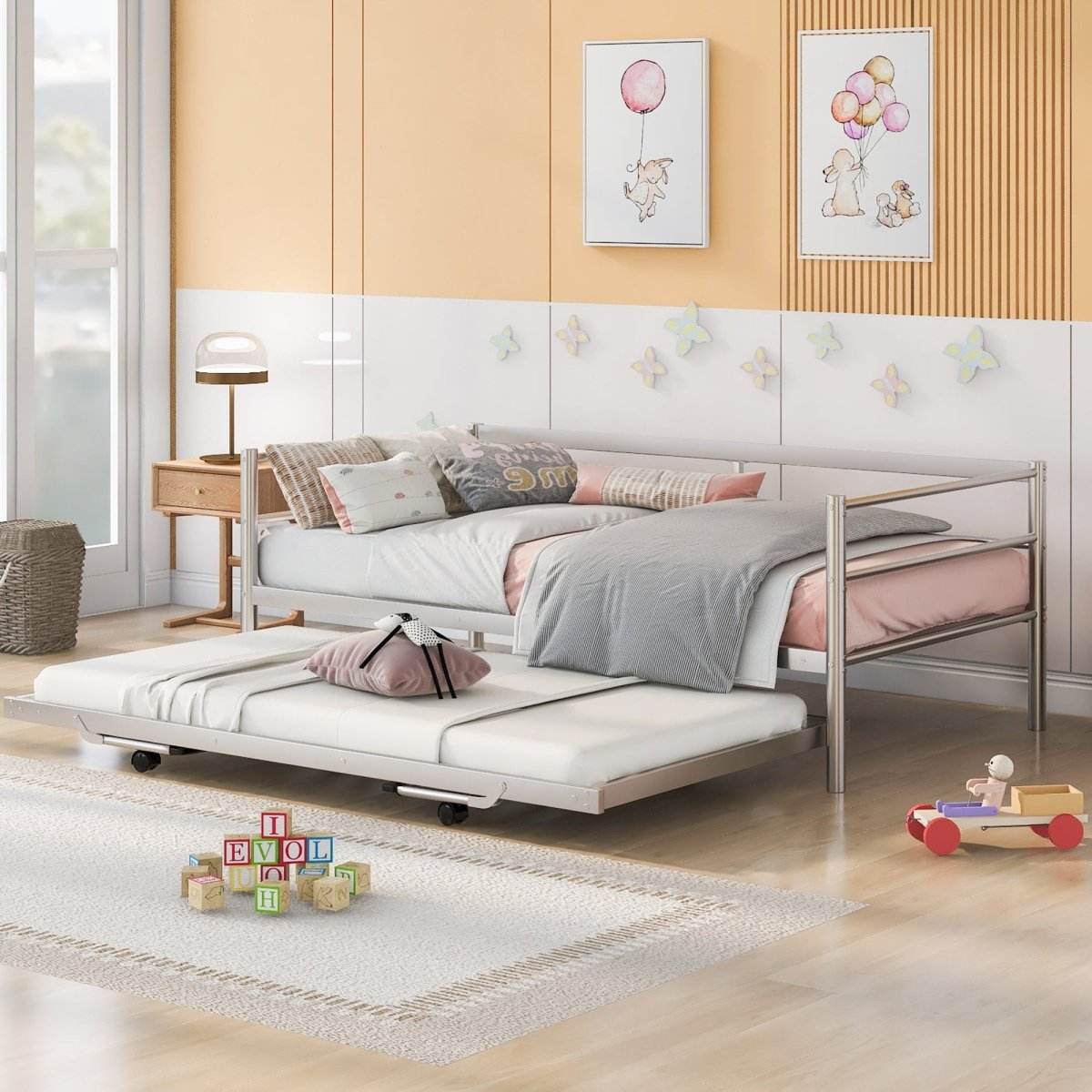 Twin Metal Daybed With Adjustable Pop-Up Trundle - Sleep Galleria
