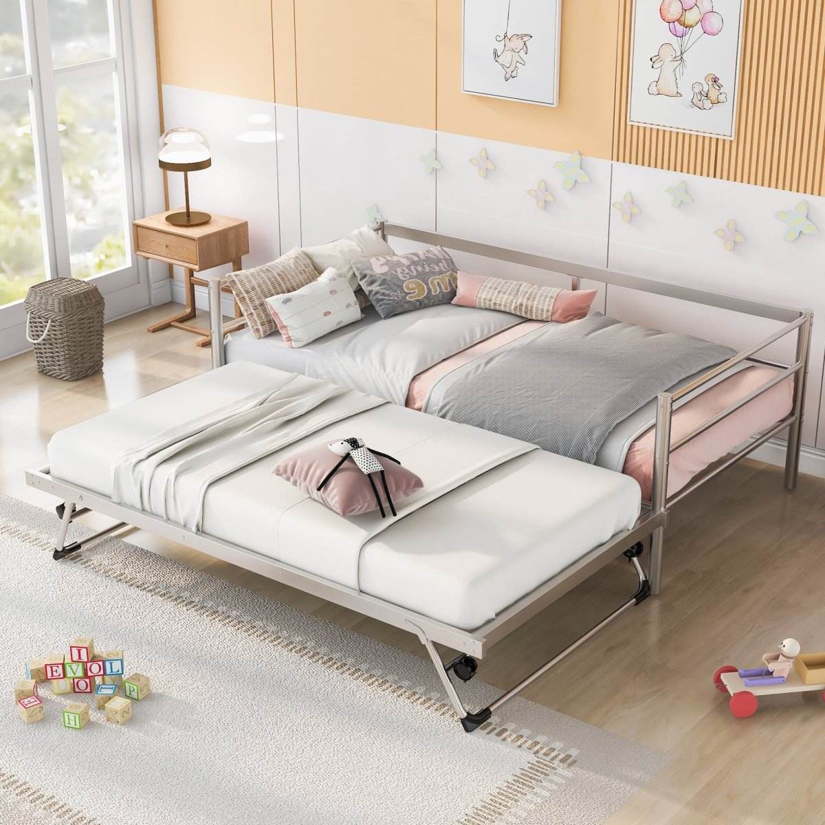 Twin Metal Daybed With Adjustable Pop-Up Trundle - Sleep Galleria