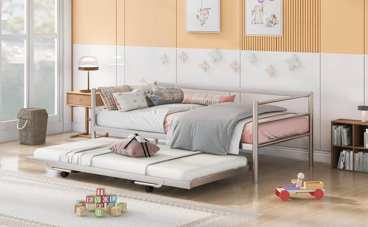 Twin Metal Daybed With Adjustable Pop-Up Trundle - Sleep Galleria
