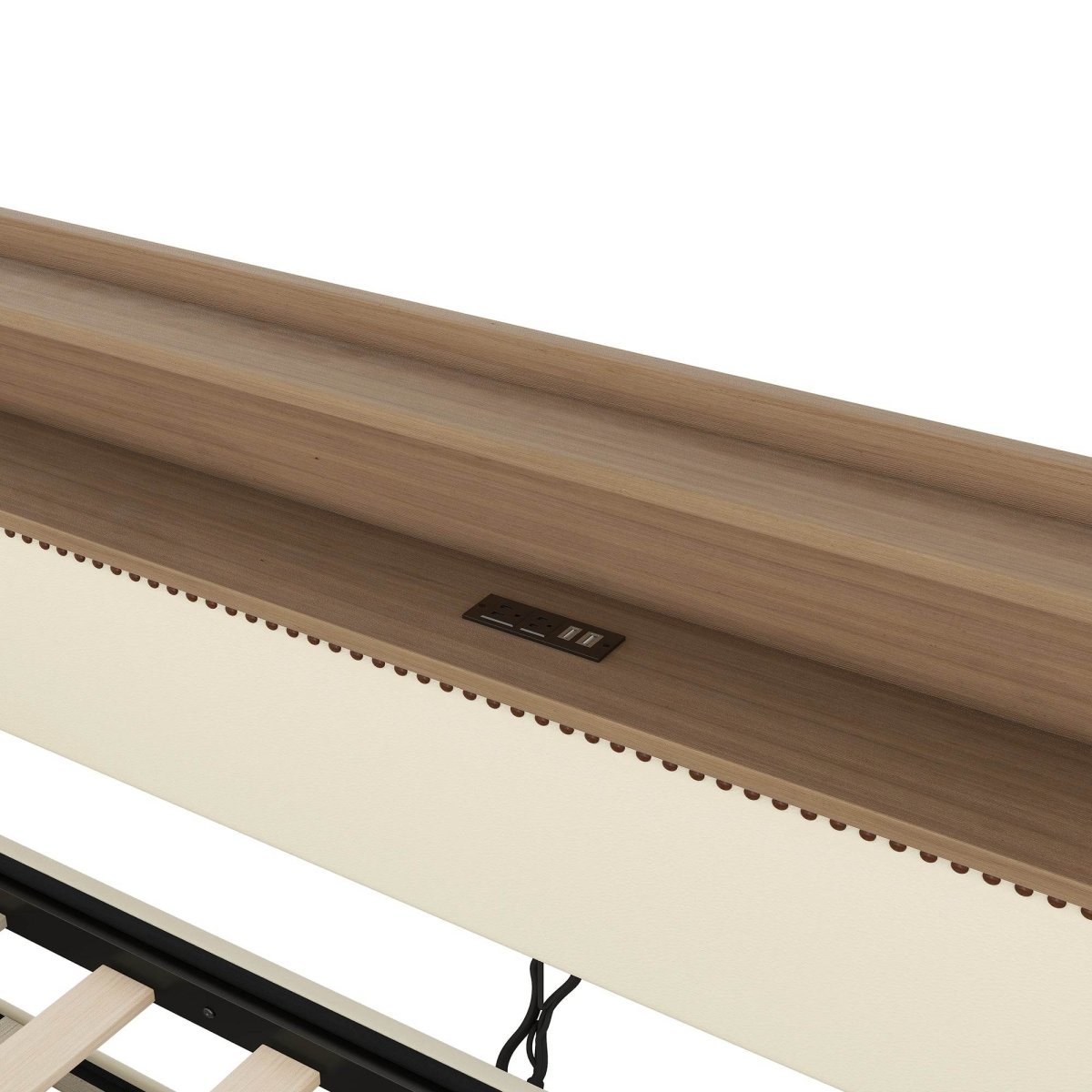 Twin PU Leather Daybed With Trundle Charging Station LED Light - Sleep Galleria