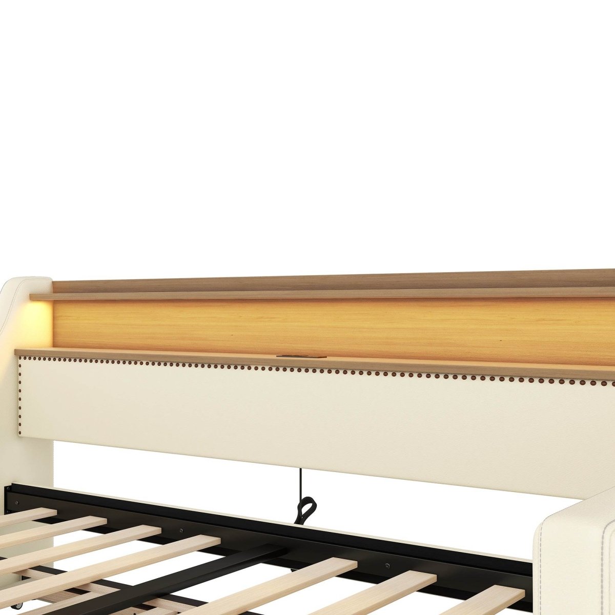 Twin PU Leather Daybed With Trundle Charging Station LED Light - Sleep Galleria