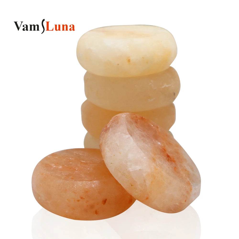 Set Of 6 Hand-Carved Pink Salt Crystal Massage Stones - Sleep Galleria
