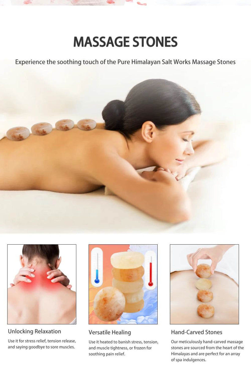Set Of 6 Hand-Carved Pink Salt Crystal Massage Stones - Sleep Galleria