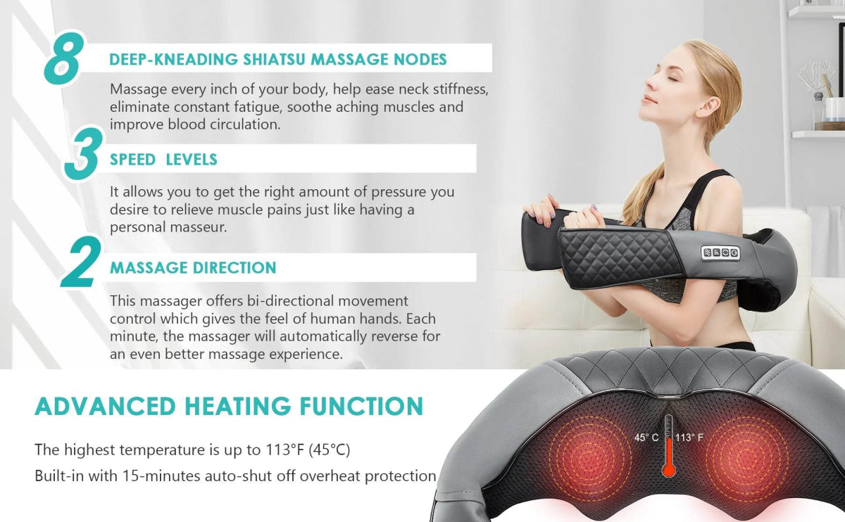 Shiatsu Heated Neck And Back Kneading Massager Pillow - Sleep Galleria
