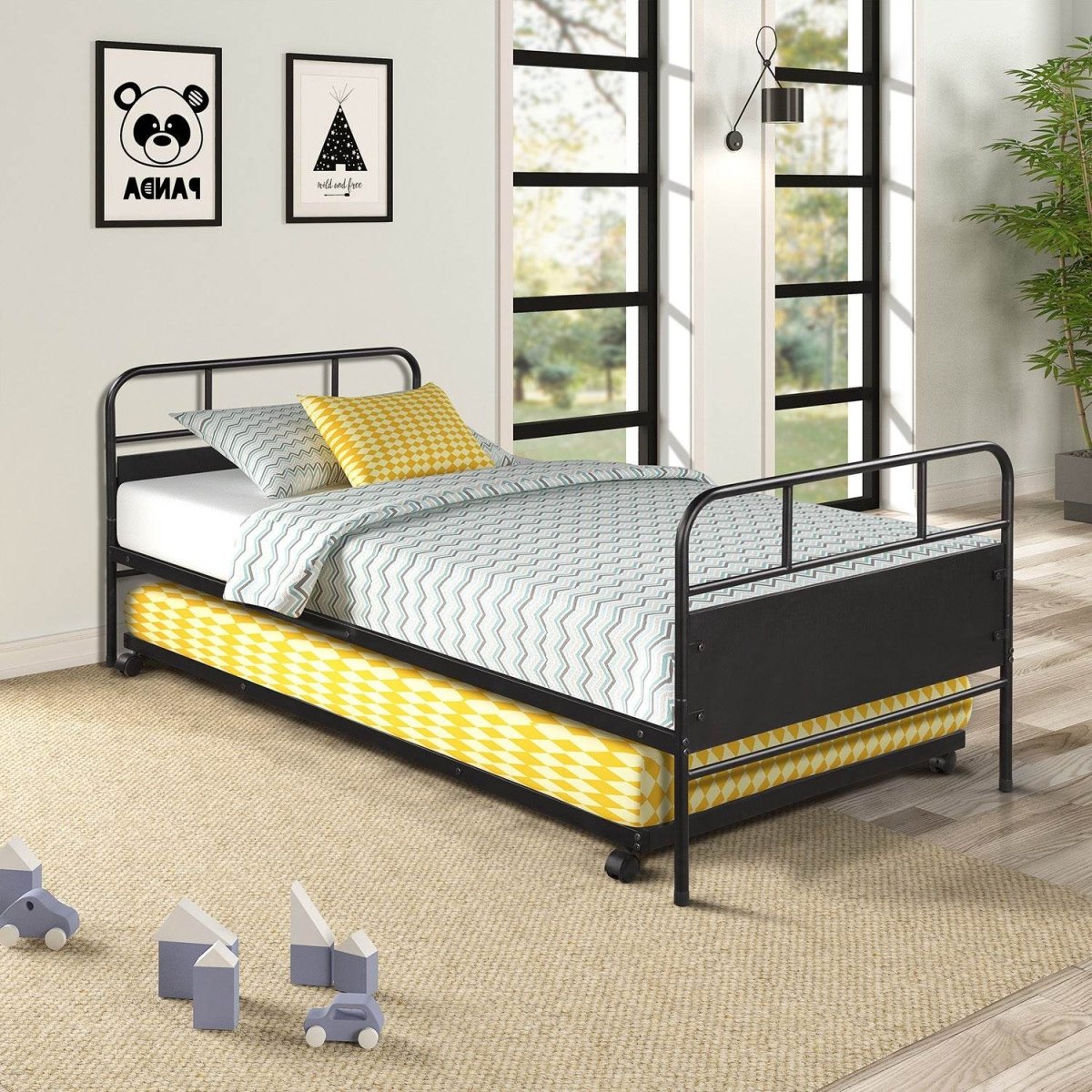 Twin Metal Daybed Frame With Trundle Built - In Casters - Merax - Omega Lifestyles