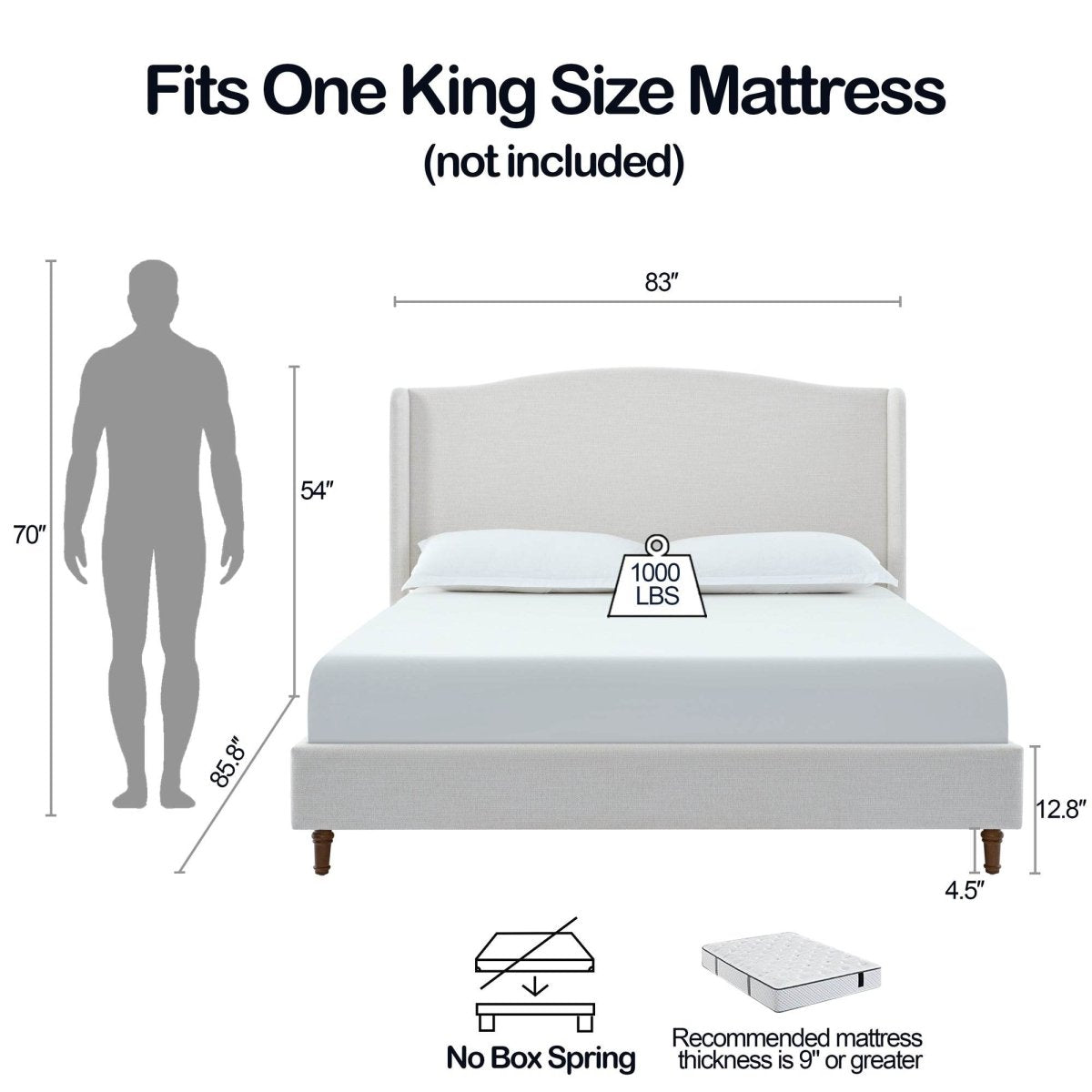 King Minimalist Upholstered Wingback Bed Frame Ivory - Minimalist Designs - Omega Lifestyles