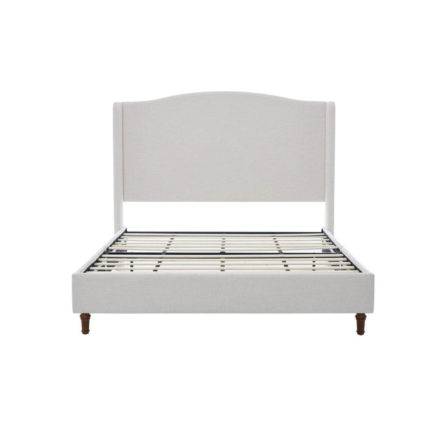 King Minimalist Upholstered Wingback Bed Frame Ivory - Omega Lifestyles