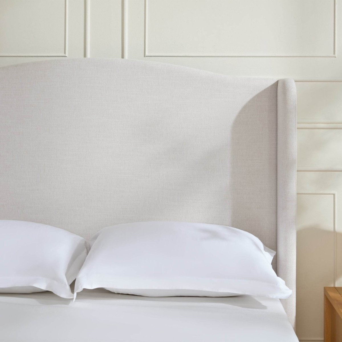 King Minimalist Upholstered Wingback Bed Frame Ivory - Minimalist Designs - Omega Lifestyles