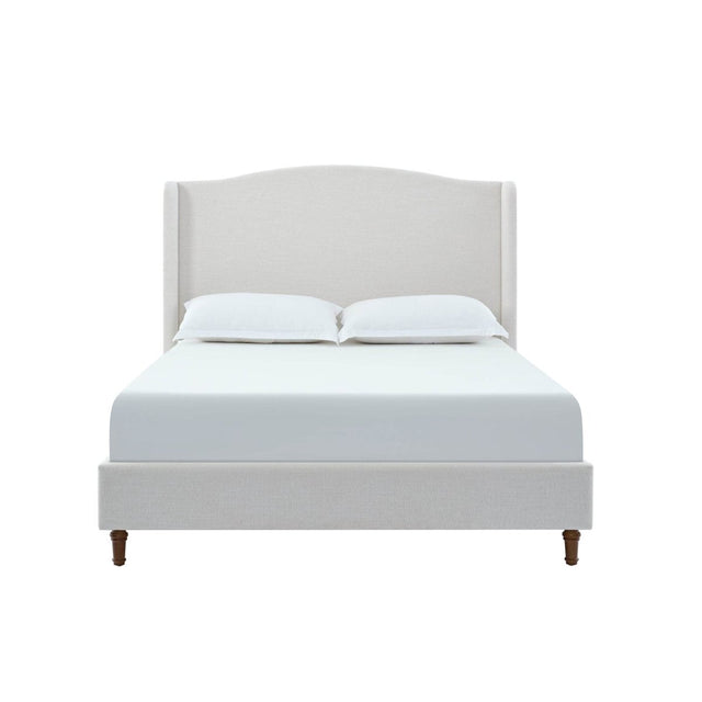 King Minimalist Upholstered Wingback Bed Frame Ivory - Omega Lifestyles