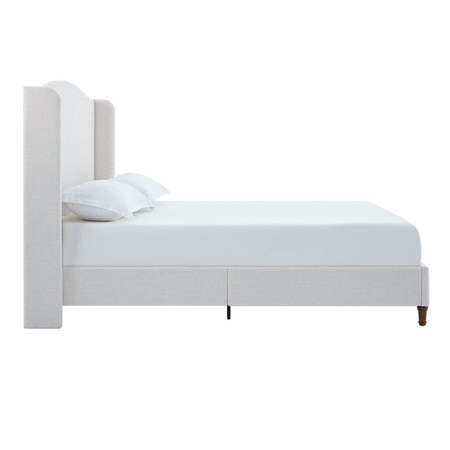 King Minimalist Upholstered Wingback Bed Frame Ivory - Omega Lifestyles