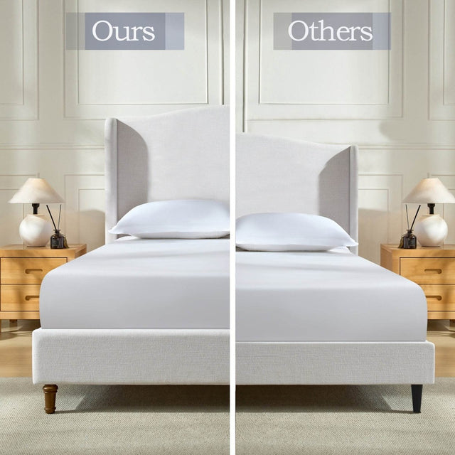 King Minimalist Upholstered Wingback Bed Frame Ivory - Omega Lifestyles