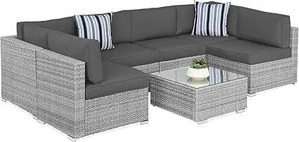 7-Piece Modular Outdoor Wicker Patio Sectional Set - Omega Lifestyles