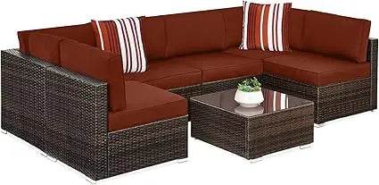 7-Piece Modular Outdoor Wicker Patio Sectional Set - Omega Lifestyles
