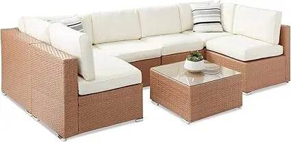7-Piece Modular Outdoor Wicker Patio Sectional Set - Omega Lifestyles