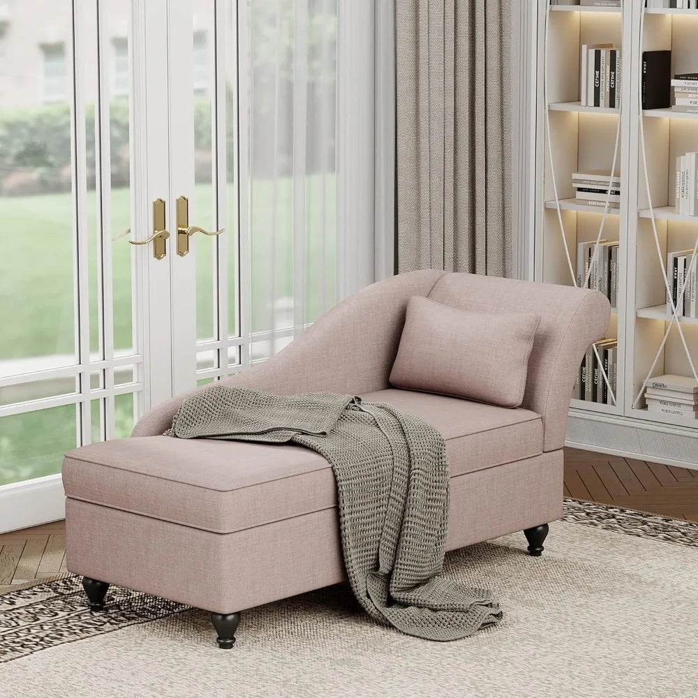 Modern Indoor Storage Upholstered Fabric Chaise Lounge - Omega Lifestyles