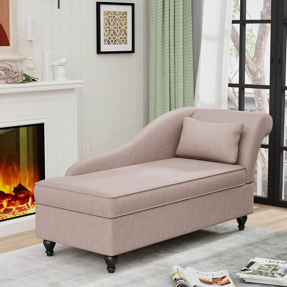 Modern Indoor Storage Upholstered Fabric Chaise Lounge - Omega Lifestyles