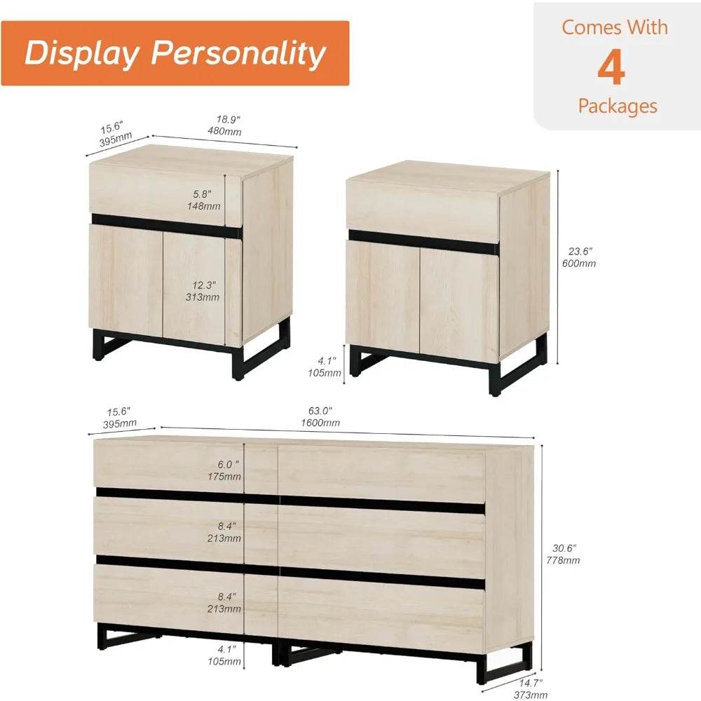 Modern Light Oak Dresser And Nightstand Set Of 3 - Omega Lifestyles