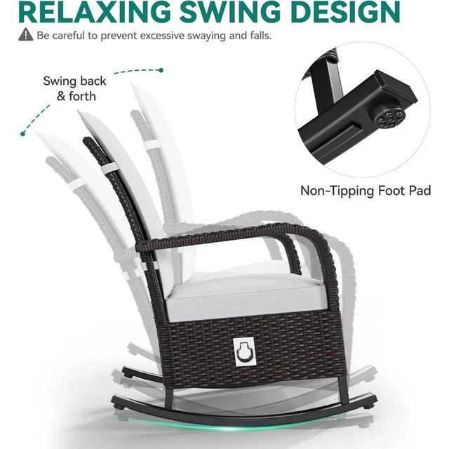 Outdoor Furniture Set Of 2 Adjustable PE Rattan Rocking Chairs - Omega Lifestyles