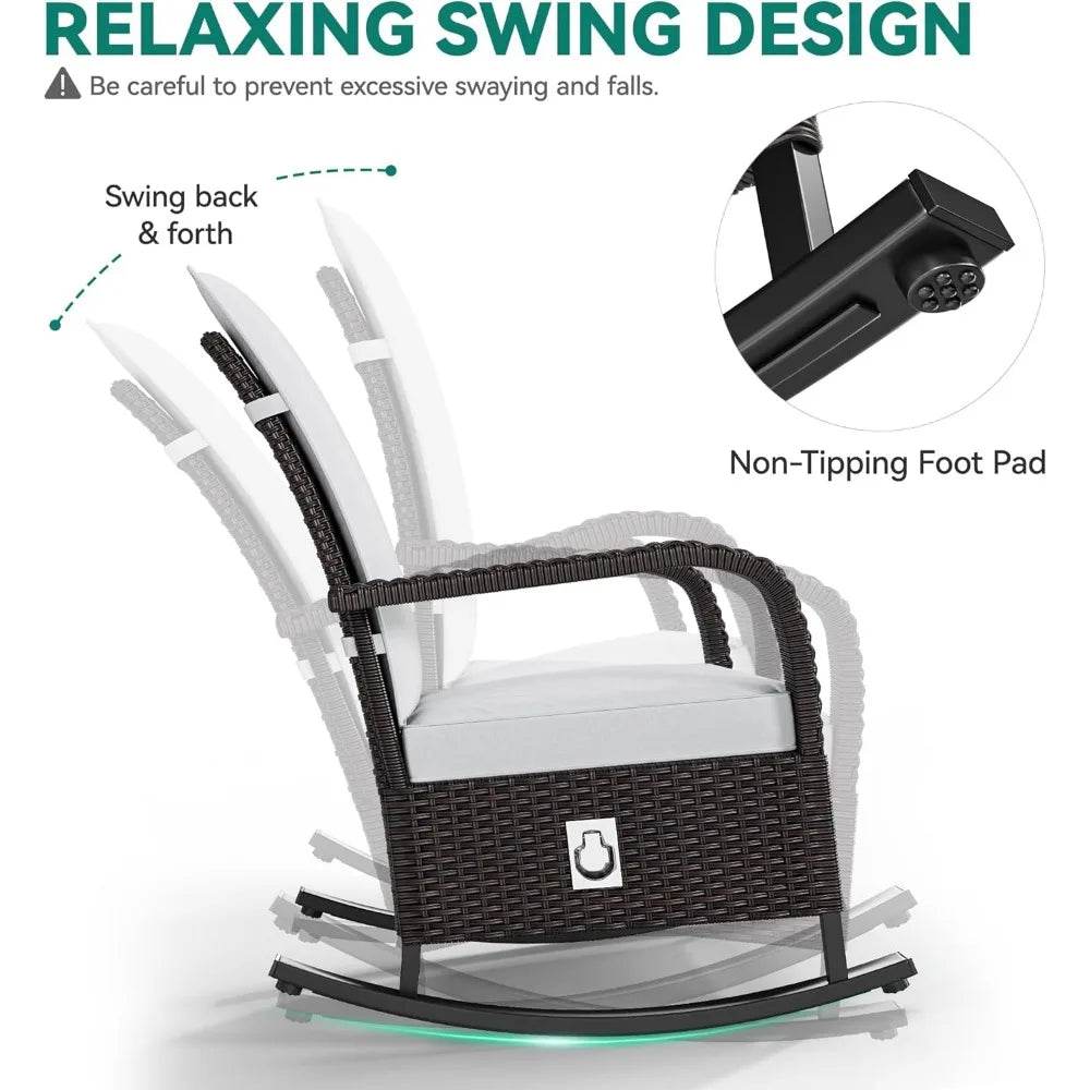 Outdoor Furniture Set Of 2 Adjustable PE Rattan Rocking Chairs - Omega Lifestyles