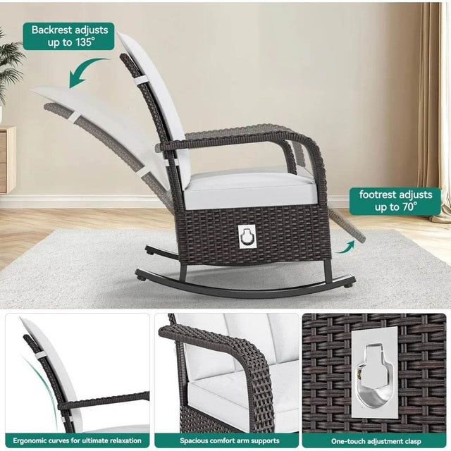 Outdoor Furniture Set Of 2 Adjustable PE Rattan Rocking Chairs - Omega Lifestyles