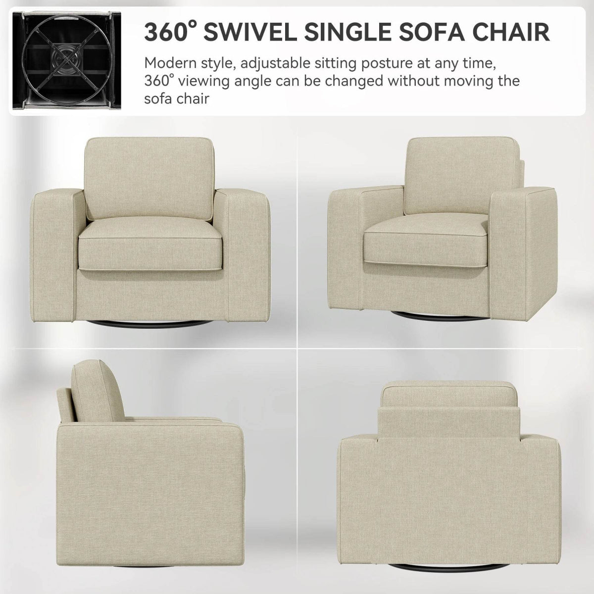 Modern Linen 360-Degree Swivel Armchair - Omega Lifestyles