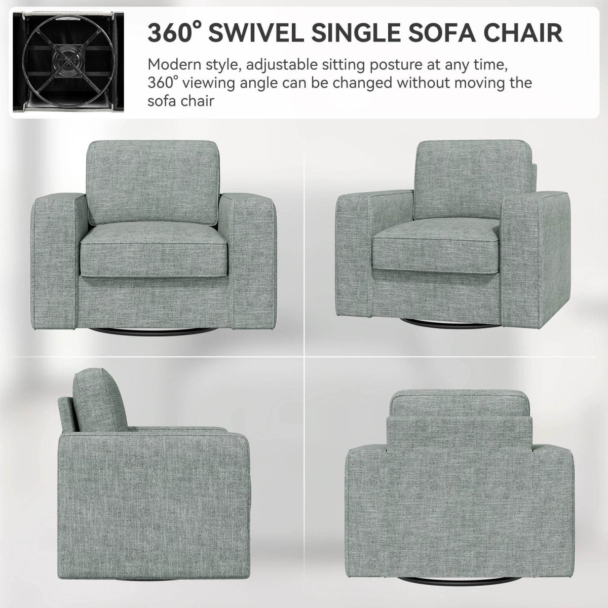 Modern Linen 360-Degree Swivel Armchair - Omega Lifestyles
