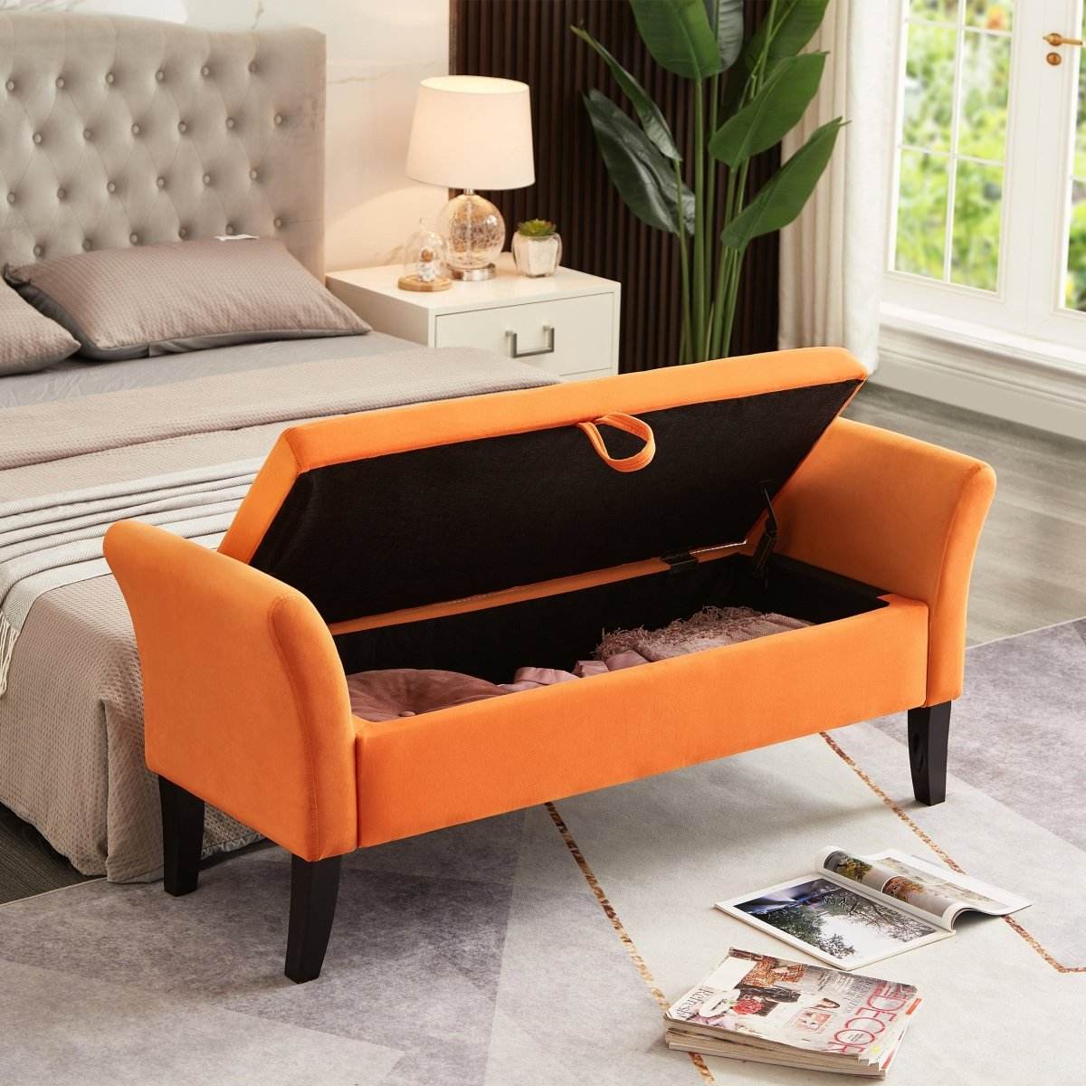 Velvet Storage Bed Bench With Foam Cushion - Sleep Galleria