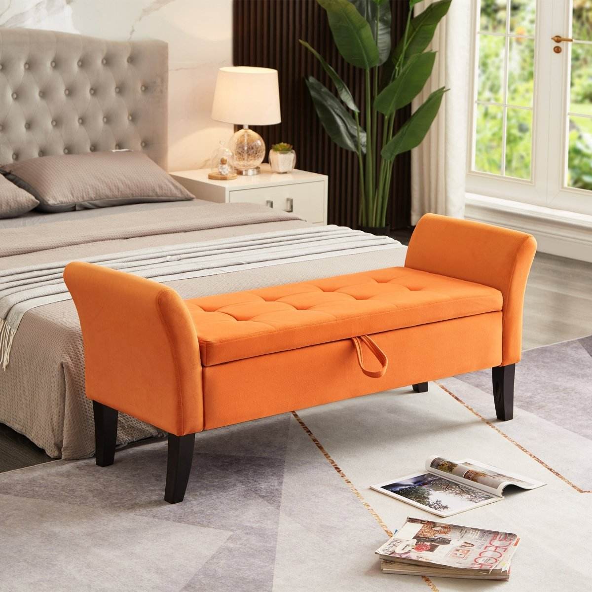 Velvet Storage Bed Bench With Foam Cushion - Sleep Galleria