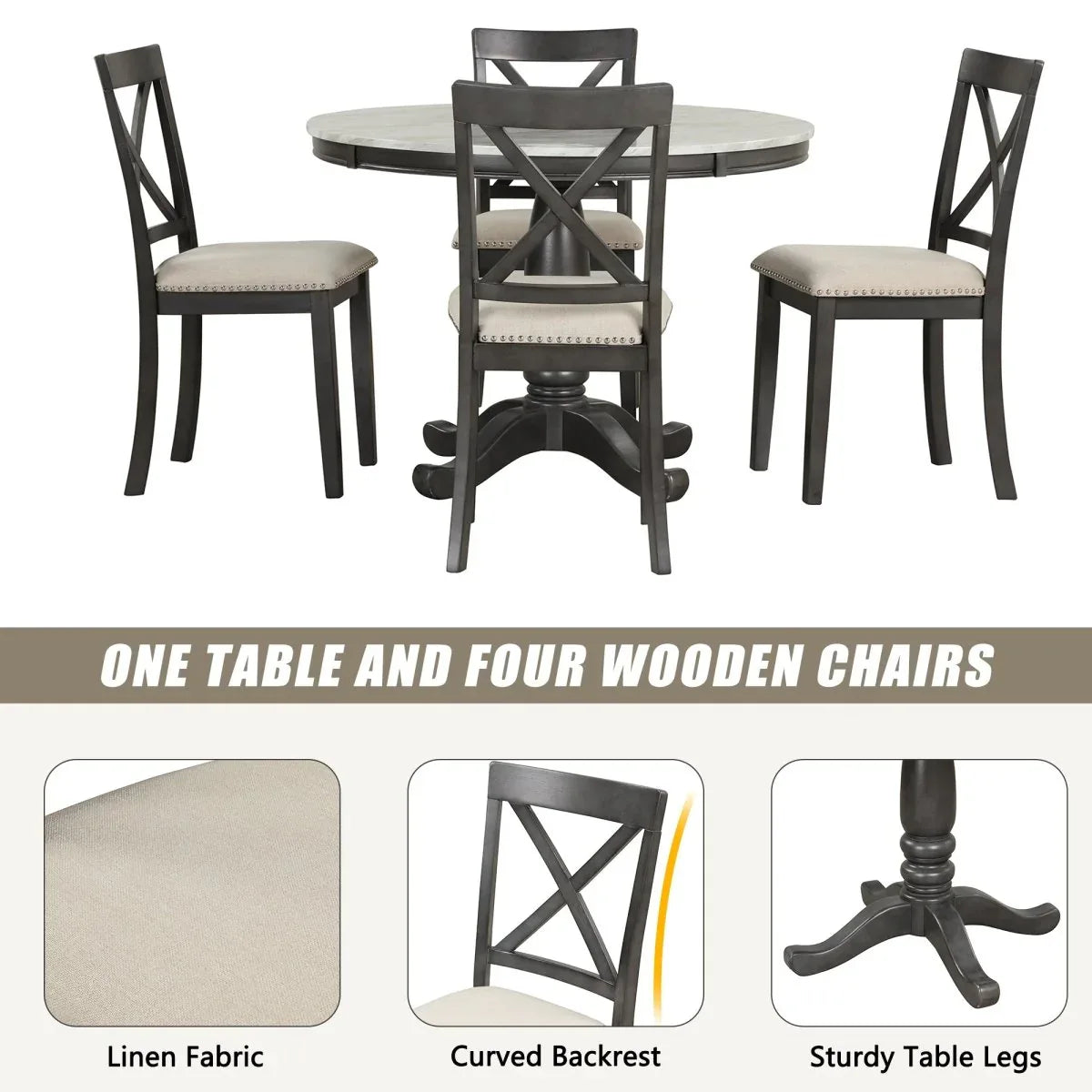 5-Piece Solid Wood Dining Table and Chairs Set - Omega Lifestyles