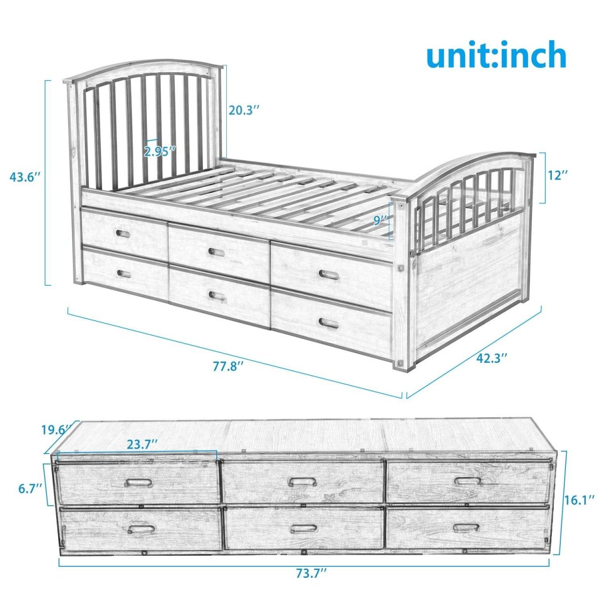 Solid Wood Platform Storage Bed with 6 Drawers - Sleep Galleria