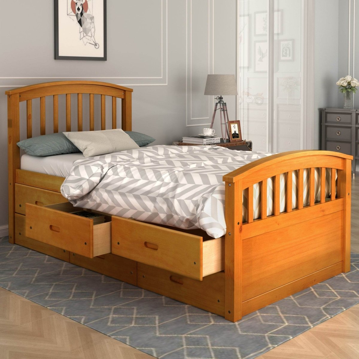 Solid Wood Platform Storage Bed with 6 Drawers - Sleep Galleria